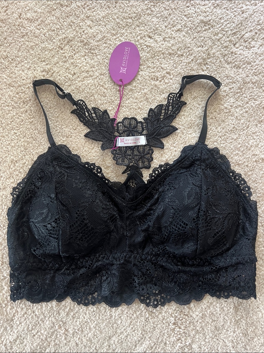 Black Lace Bralette with Decorative Back